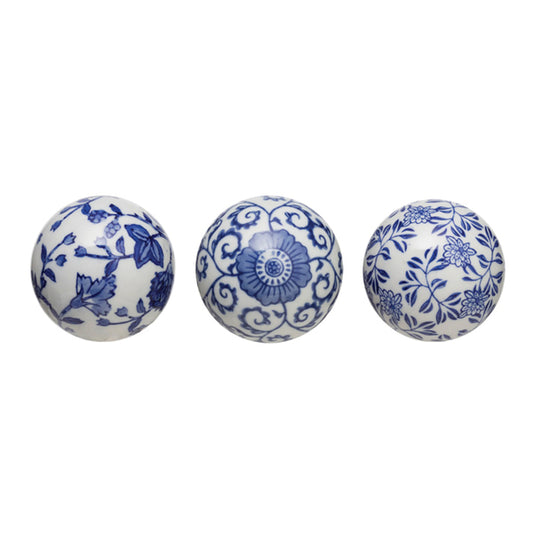 Blue & White 3 Styles, 3 Round Ceramic Orb