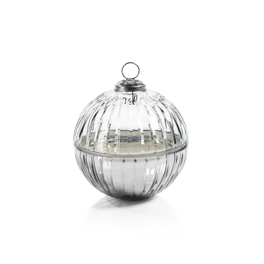 Clear/Silver Etched Glass Ball Candle - Medium