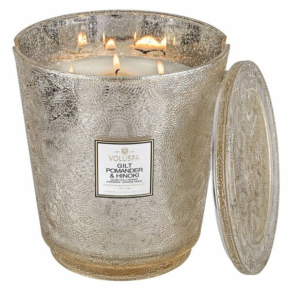 Gilt Pomander & Hinoki 5 Wick Hearth Candle 123 Oz