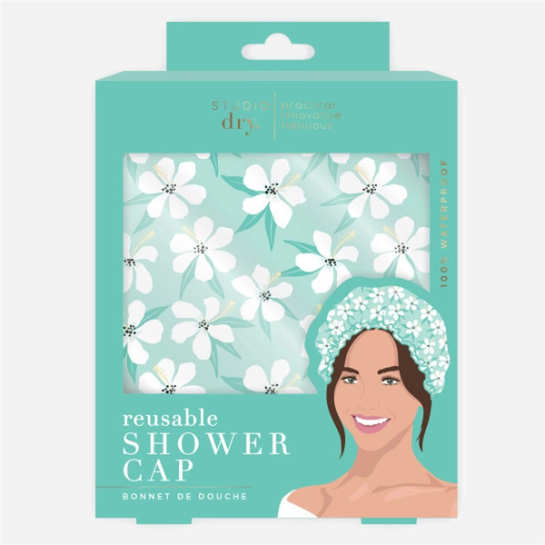 1PC SHOWR CAP TEAL FLORAL