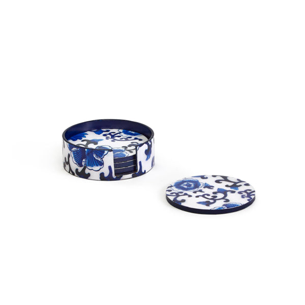 Blue and White Willow set/4 Coasters with holder