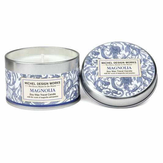 Magnolia Blue Scroll Travel Candle