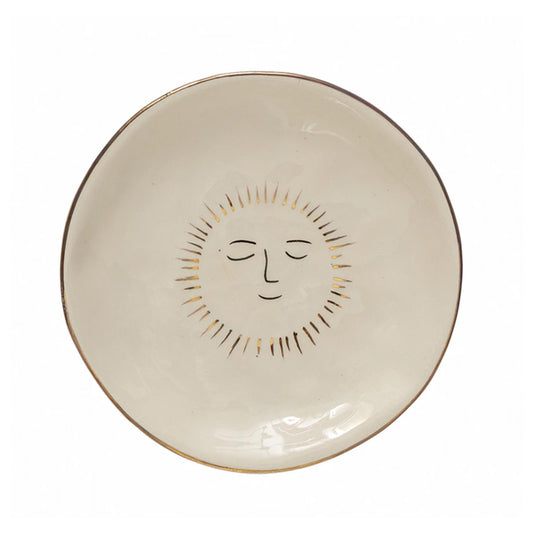 Plato de gres con sol y galvanoplastia de oro