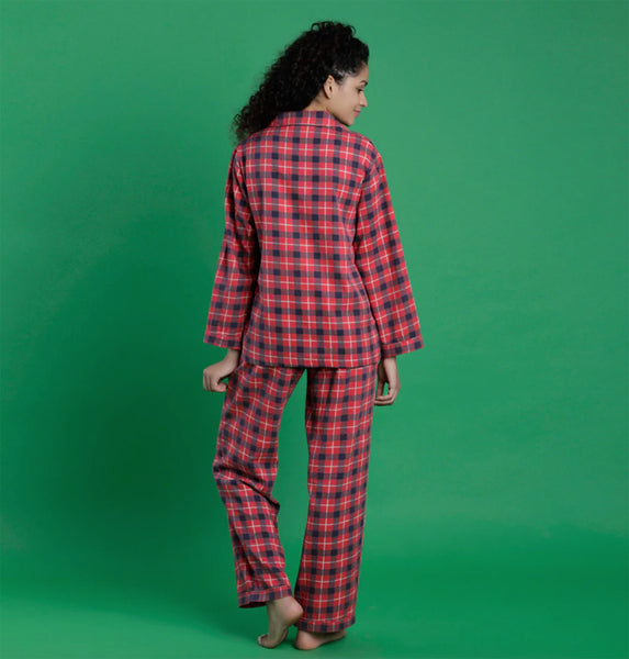 Mahogany Conjunto de pijama de franela clásico a cuadros rojo/negro para mujer