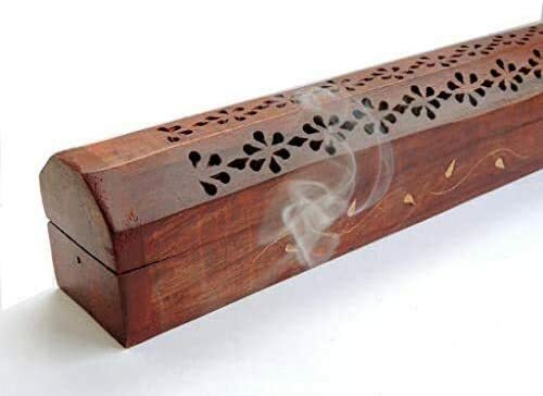 WOOD INCENSE BOX BURNER LEAVES