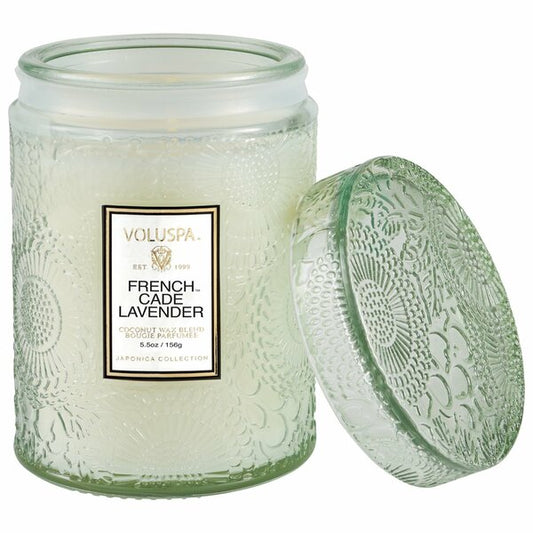French Cade Lavender Embossed Glass Jar Candle 5.5oz