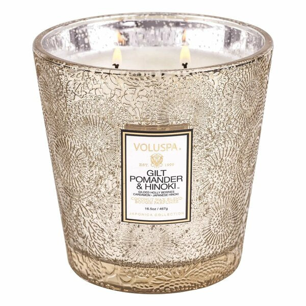 gilt Pomander & Hinoki 2 Wick Hearth Candle