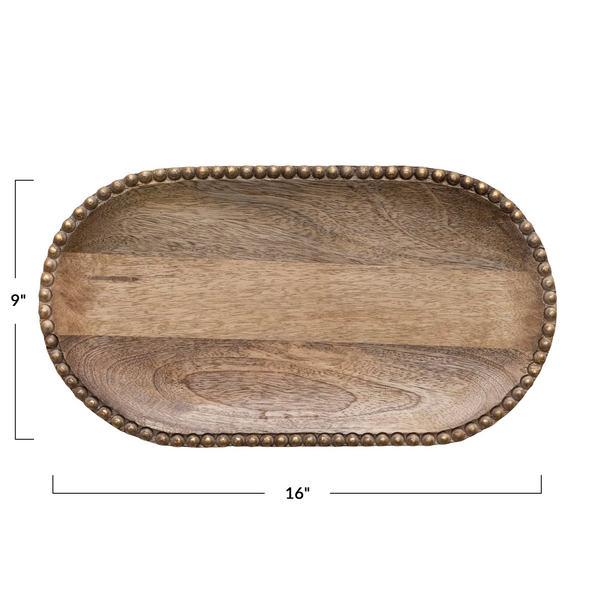 Bandeja de madera de mango tallada a mano